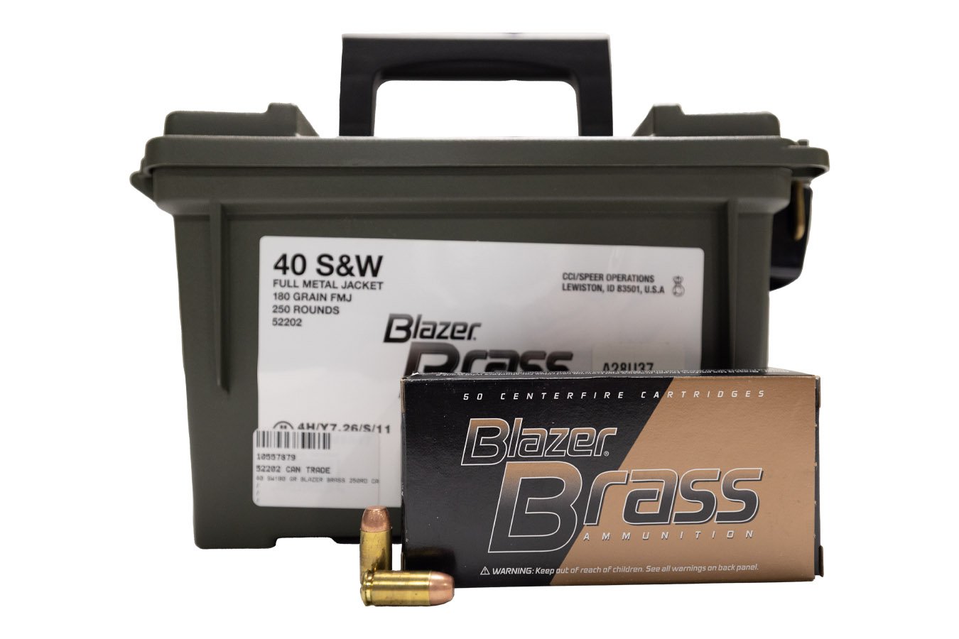 CCI AMMUNITION 40 S&W 180 GR FMJ Blazer Brass Police Trade Ammo 250 Rounds in Ammo Can